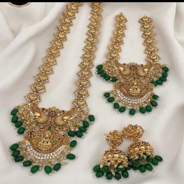 Antique Gold Temple Jewelry Set with Green Beads