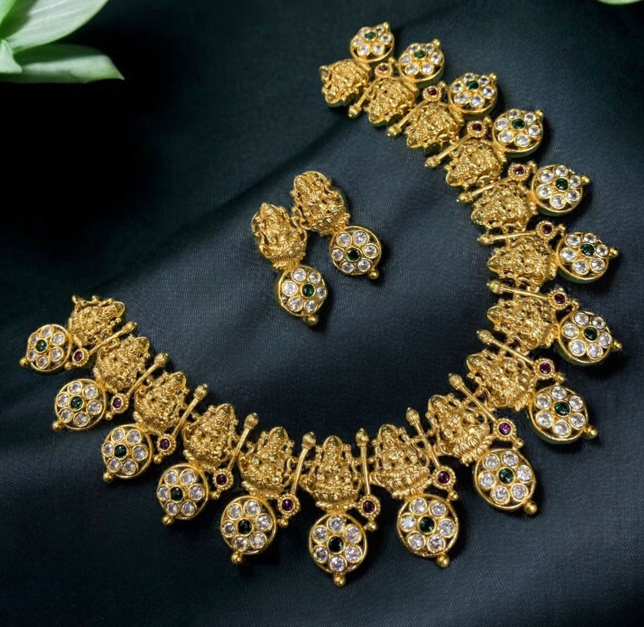 Antique Lakshmi Coin Necklace & Stud Earrings Set