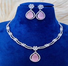 SLN010 | American Diamond Necklace set with silver tone
