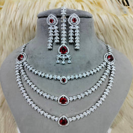 SLN012 | American Diamond Necklace set with silver tone