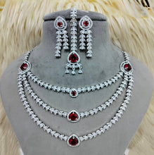 SLN012 | American Diamond Necklace set with silver tone