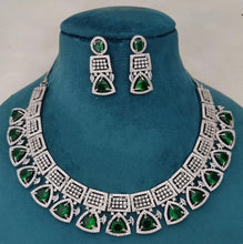 SLN014 | American Diamond Necklace set with silver tone