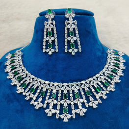 SLN013 | American Diamond Necklace set with silver tone