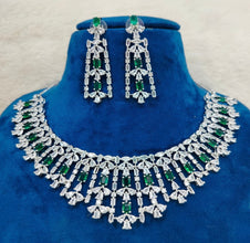 SLN013 | American Diamond Necklace set with silver tone