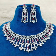 SLN013 | American Diamond Necklace set with silver tone