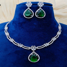 SLN010 | American Diamond Necklace set with silver tone