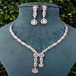 SLN004 | American Diamond Necklace set with silver tone (Copy)