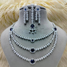 SLN012 | American Diamond Necklace set with silver tone