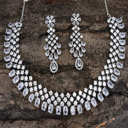 SLN005 | American Diamond Necklace set with silver tone
