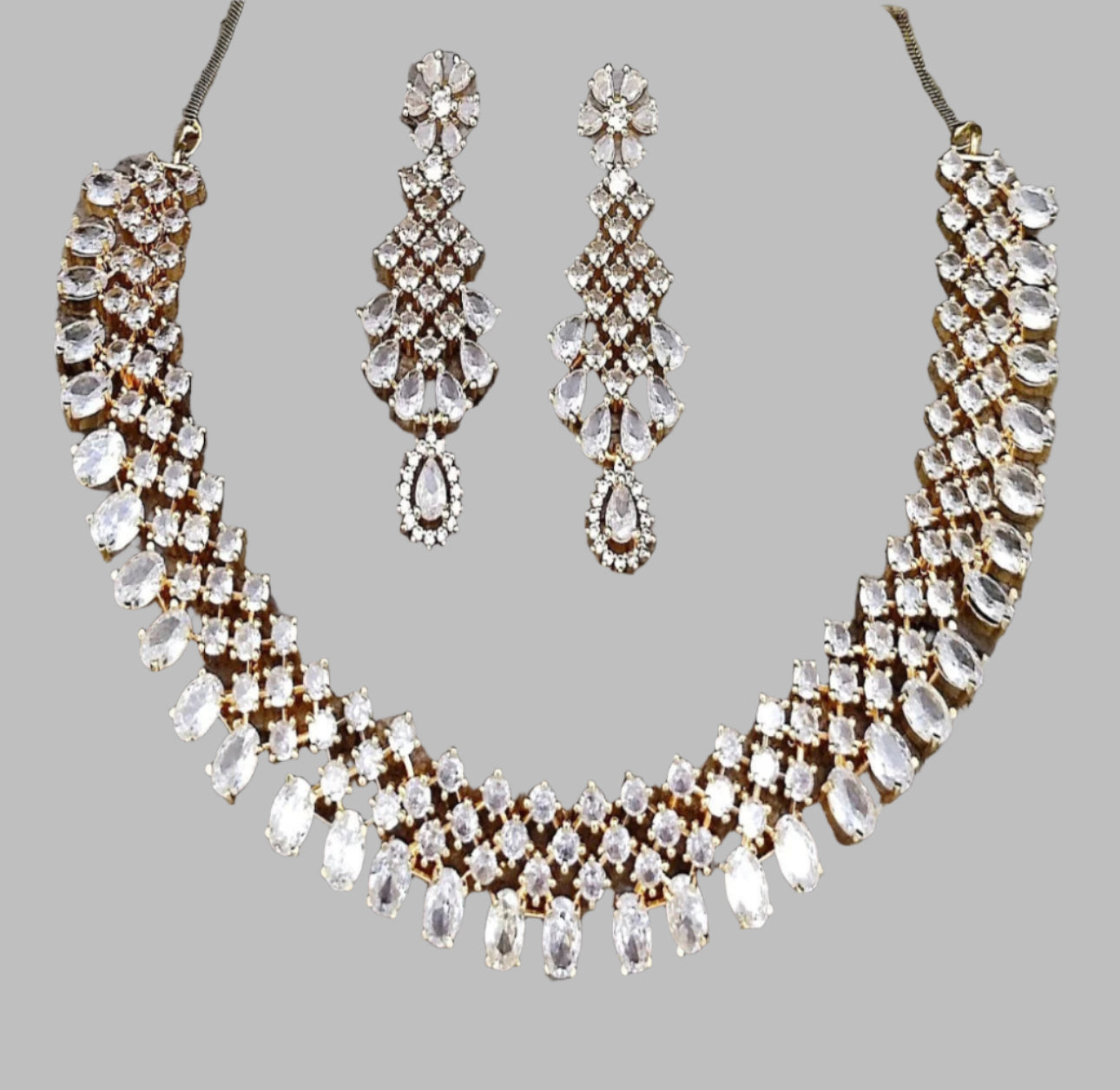 SLN005 | American Diamond Necklace set with gold tone