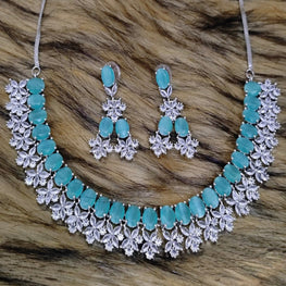 SLN009 | American Diamond Necklace set with silver tone