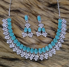 SLN009 | American Diamond Necklace set with silver tone