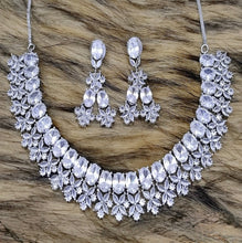 SLN009 | American Diamond Necklace set with silver tone