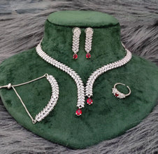 SLN006 | American Diamond Necklace set with silver tone