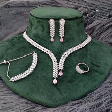 SLN006 | American Diamond Necklace set with silver tone