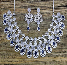 SLN007 | American Diamond Necklace set with silver tone