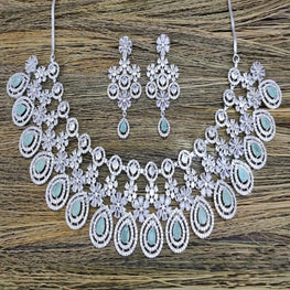 SLN007 | American Diamond Necklace set with silver tone