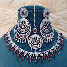 SLN003 | American Diamond Necklace set with silver tone