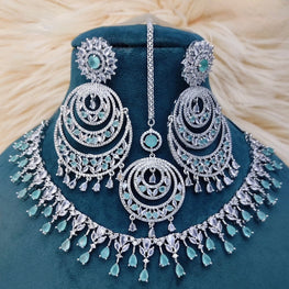 SLN003 | American Diamond Necklace set with silver tone