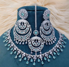 SLN003 | American Diamond Necklace set with silver tone