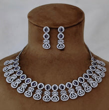 SLN015 | American Diamond Necklace set with silver tone