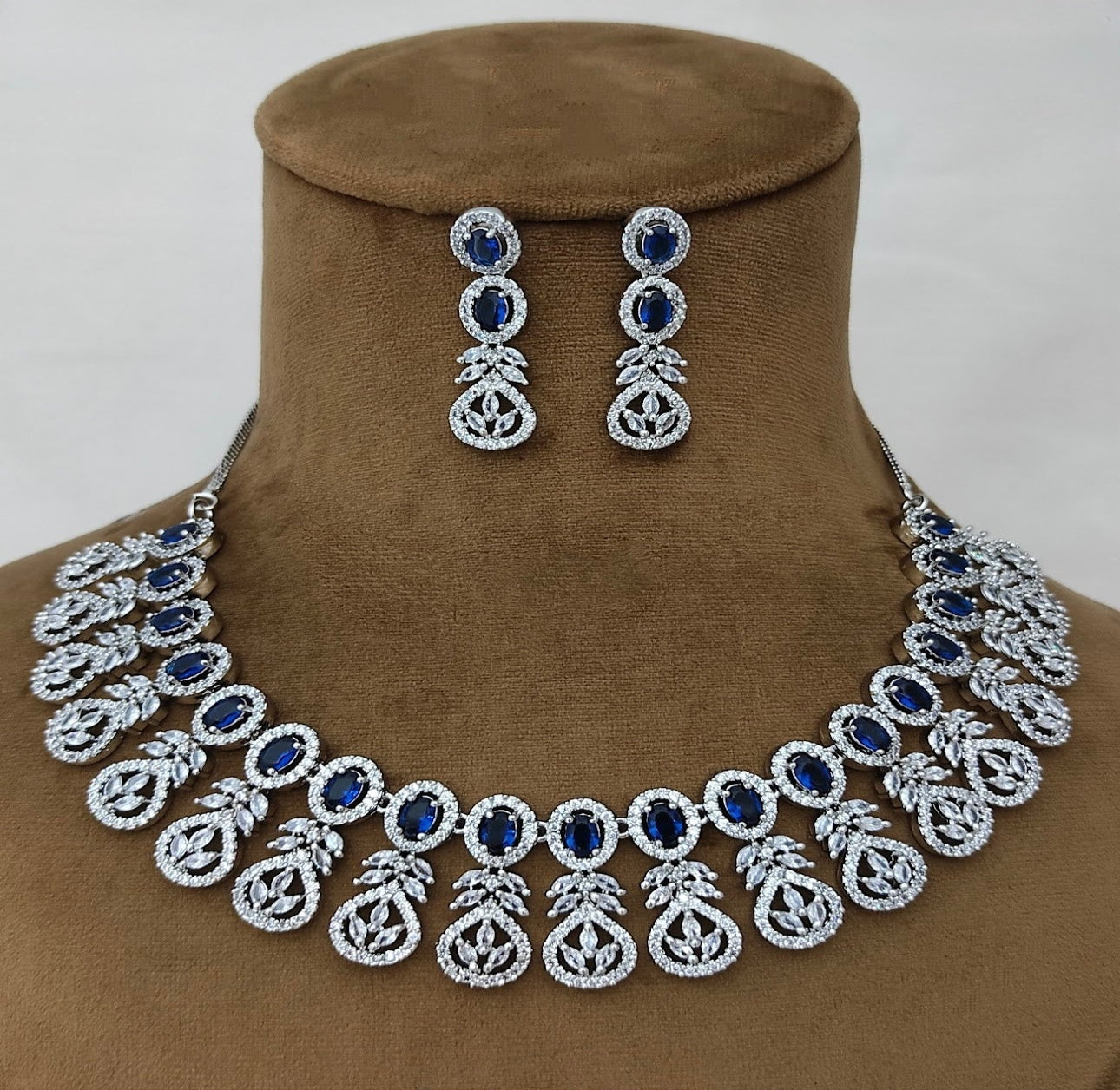 Royal Blue American Diamond Necklace Set