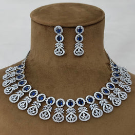 Royal Blue American Diamond Necklace Set