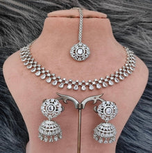 SLN008 | American Diamond Necklace set with silver tone
