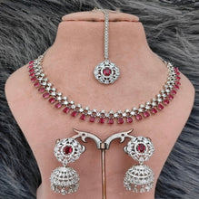 SLN008 | American Diamond Necklace set with silver tone