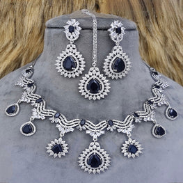 SLN011 | American Diamond Necklace set with silver tone