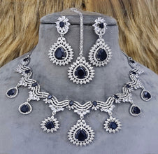 SLN011 | American Diamond Necklace set with silver tone