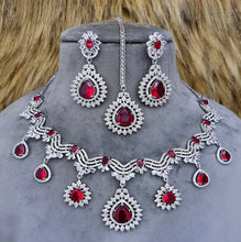 SLN011 | American Diamond Necklace set with silver tone