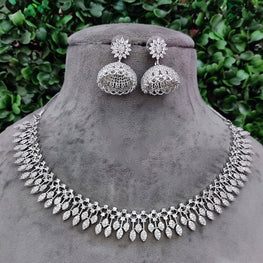 SLN018 | American Diamond Necklace set with silver tone