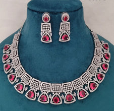 SLN014 | American Diamond Necklace set with silver tone