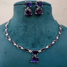 SLN002 | American Diamond Necklace set with silver tone