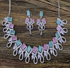 SLN016 | American Diamond Necklace set with silver tone