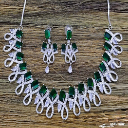 SLN016 | American Diamond Necklace set with silver tone