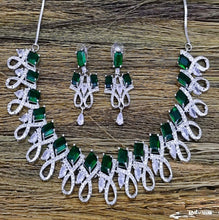 SLN016 | American Diamond Necklace set with silver tone