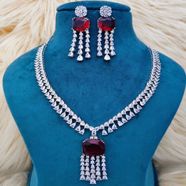 Ruby Radiance Tassel Necklace Set