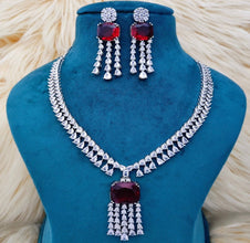 SLN001 | American Diamond Necklace set with silver tone