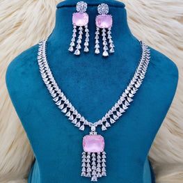 SLN001 | American Diamond Necklace set with silver tone