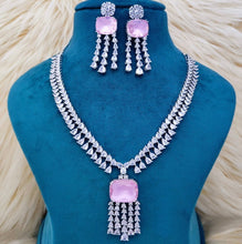 SLN001 | American Diamond Necklace set with silver tone